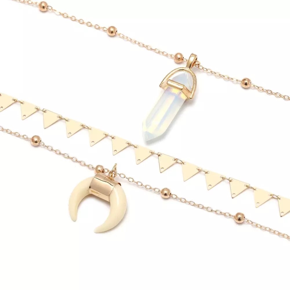 🌀🆕Bohemian 3 layered opal stone gold necklace - Picture 5 of 6